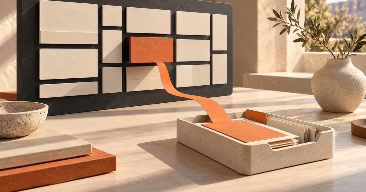 Editorial sculpture of an operations overview with an orange exception tile connected to a tray of actionable records.